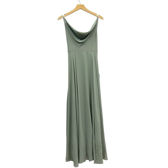 Lulus Romantically Speaking Sage Green Cowl Lace-Up Maxi Dress size Large NWT - Picture 4 of 5